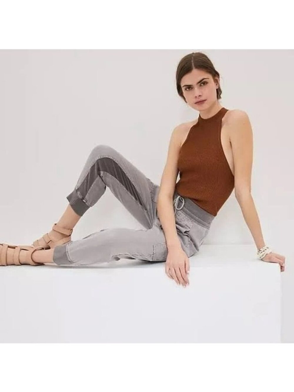 Anthropologie The Nomad High Waisted Jogger Linen Blend Brown L Hippie Gorpcore - Picture 11 of 11